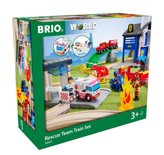 BRIO World Rescue Team Train Set - Set da costruzione per bambini dai 3 anni, 44 pezzi con treno dei pompieri ed elicottero