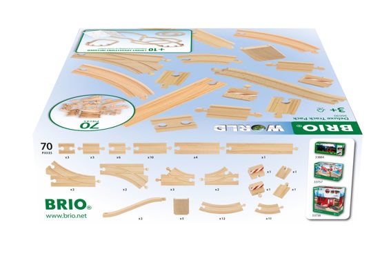 BRIO Deluxe Track Pack - Set da costruzione in legno con 70 pezzi, per bambini dai 3 anni, compatibile con altri set BRIO