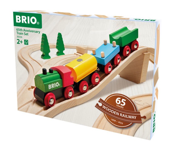 BRIO Set Ferroviario in Legno per il 65° Anniversario - 32 Pezzi, Treno Classico per Bambini dai 3 Anni