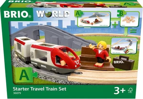 BRIO Starter Travel Train Set - Set di Trenini Giocattolo da 22 Pezzi con Layout a Figura 8, Tunnel e Ponte, per Bambini da 3 Anni
