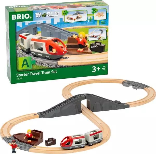 BRIO Starter Travel Train Set - Set di Trenini Giocattolo da 22 Pezzi con Layout a Figura 8, Tunnel e Ponte, per Bambini da 3 Anni