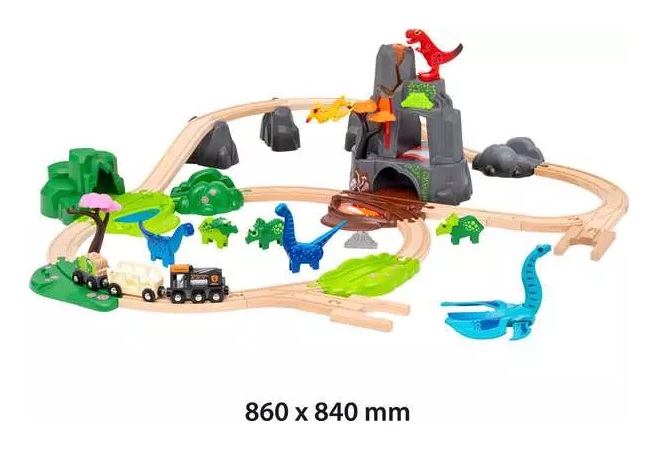 BRIO World - Set Deluxe Ferrovia a Tema Dinosauri con 44 Pezzi, Vulcano Eruptivo e Effetti Speciali, Giocattolo in Legno per Bambini da 3 Anni
