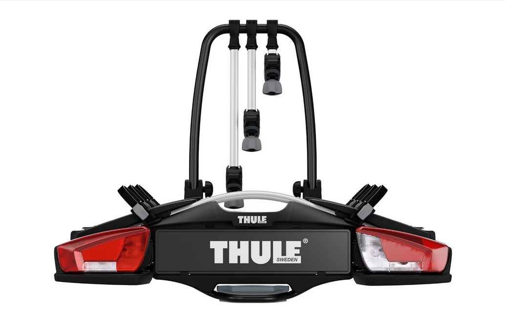 Thule Velocompact Portabiciclette Gancio Traino Pieghevole in Alluminio, Nero - Fino a 3 Biciclette, Accesso Totale al Bagagliaio, Pomelli Antifurto