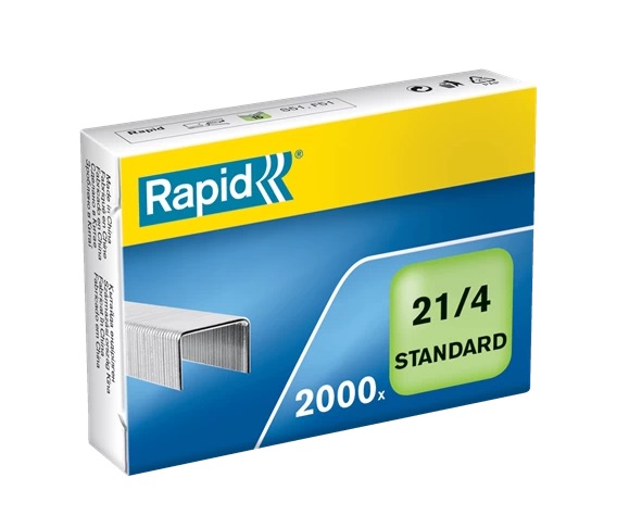Rapid Punti metallici Standard 21/4 - 2000 punti in acciaio galvanizzato, capacità fino a 15 fogli, lunghezza gamba 4 mm