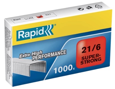 RAPID Punti metallici Super Strong 21/6 - 1000 punti in Acciaio Zincato per cucire fino a 30 fogli