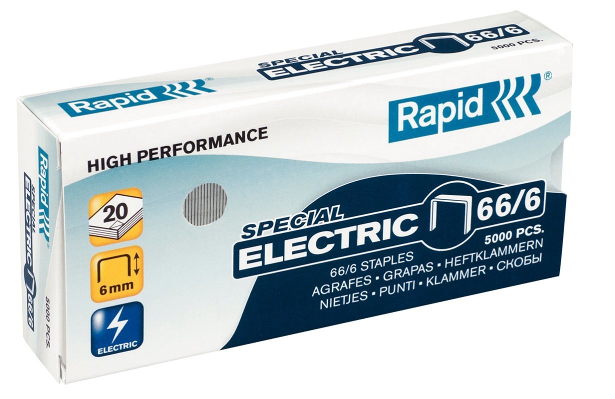 Rapid Punti metallici 66/6 - 5000 pezzi, lunghezza gamba 6 mm, per cucitrici elettriche