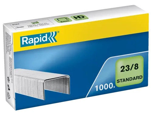 RAPID Punti Metallici Standard 23/8 - 1000 Punti, Lunghezza Gamba 8 mm, Galvanizzati, Per Cucire da 10 a 40 Fogli