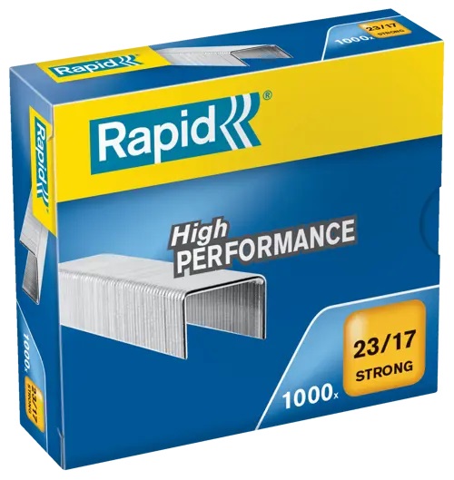 RAPID Punti metallici Strong 23/17 - 1000 punti, Lunghezza gamba 17 mm, Filo galvanizzato per cucire 110-140 fogli