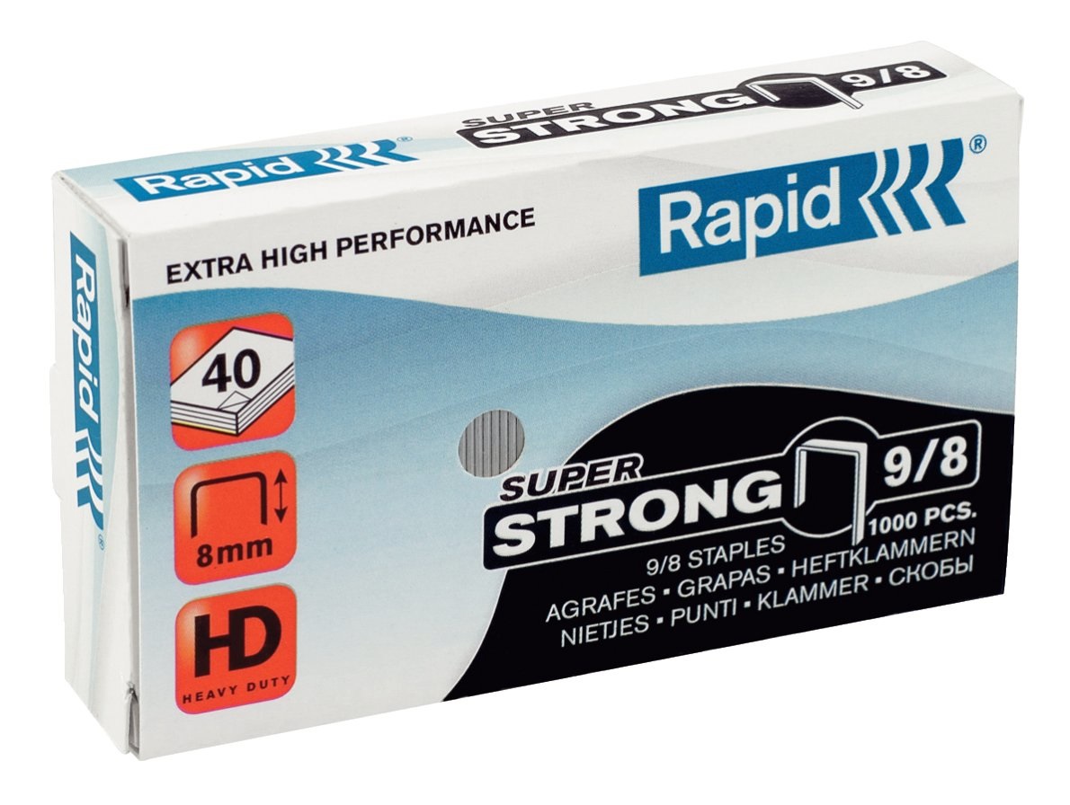 RAPID Punti Metallici Super Strong 9/8 - Acciaio Zincato - Conf. 5000 Punti - Capacità di Rilegatura da 10 a 40 Fogli
