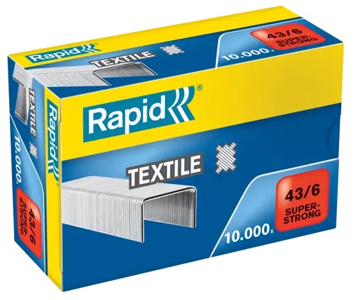 Rapid Punti per Cucitrici 43/6 in Acciaio Zincato - 10.000 Pezzi, Speciale per Tessuti, Resistente alla Corrosione