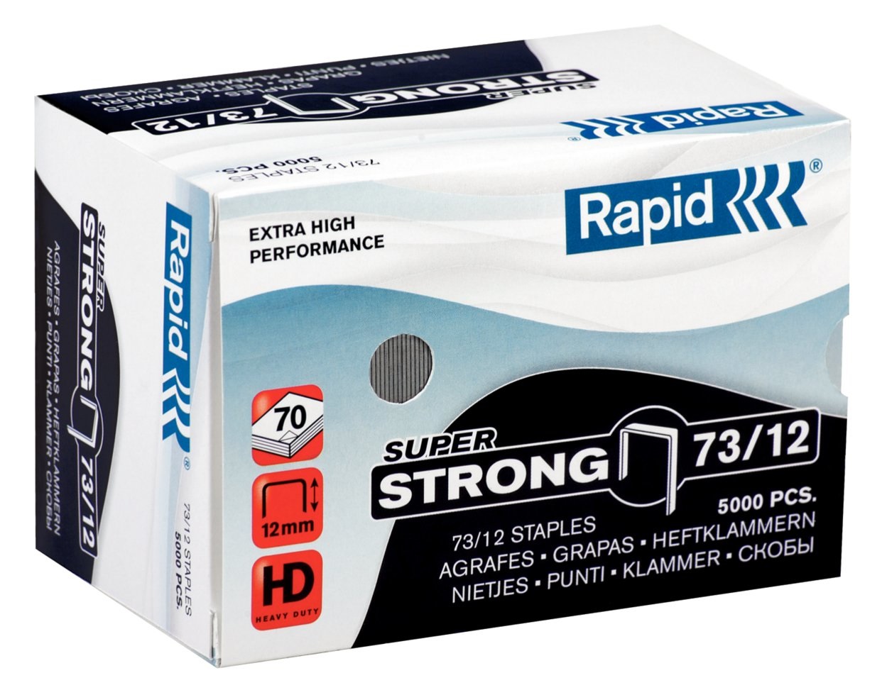 Rapid Punti Metallici Super Strong 73/12 - Acciaio Zincato - Conf. 5000 Pezzi - Capacità di Rilegatura da 40 a 70 Fogli