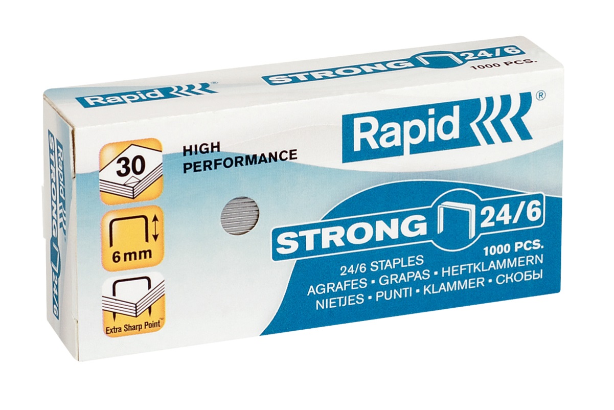 Rapid Punti metallici Strong 24/6 - Confezione da 10.000 punti in acciaio galvanizzato, ideali per cucitrici K1 e S17