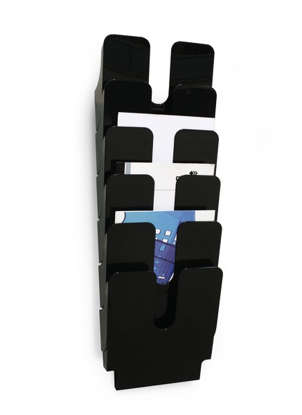 DURABLE FLEXIPLUS Espositore da Parete 6 Comparti A4 Verticale in Polistirolo Nero - Dimensioni 24,7x10x108 cm