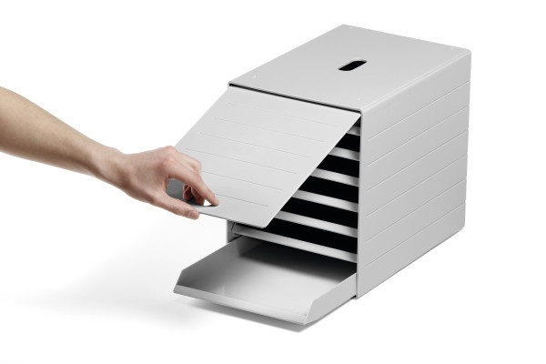 Durable IDEALBOX PLUS Cassettiera da Scrivania Grigia con 7 Cassetti e Pannello di Chiusura a Scomparsa, Dimensioni 250x322x365 mm