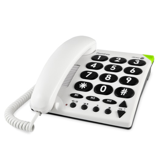 Doro PhoneEasy 311c Telefono Fisso Bianco per Anziani con Tasti Grandi, Suoneria Forte e Compatibilità con Apparecchi Acustici