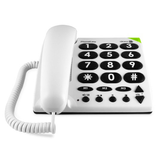 Doro PhoneEasy 311c Telefono Fisso Bianco per Anziani con Tasti Grandi, Suoneria Forte e Compatibilità con Apparecchi Acustici