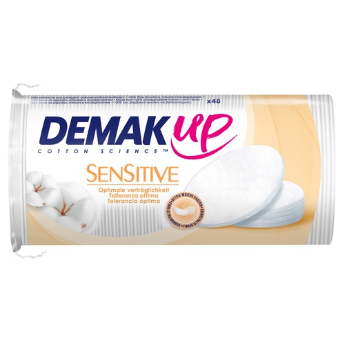 Demak'Up Dischetti Struccanti Ovali Sensitive in Cotone - 48 Pezzi, Ideali per Pelli Sensibili