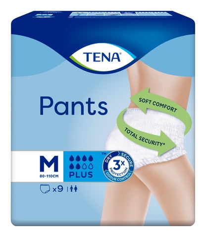 TENA Pants Plus Mutande Assorbenti Monouso Taglia Medium (M) - 9 Pezzi con Sistema ConfioFit