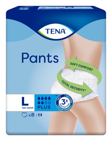 TENA Pants Plus Mutandina Assorbente Taglia Large 8 Pezzi - Comfort e Discrezione con Sistema ConfioFit
