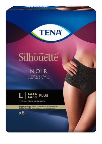 TENA Silhouette Noir Mutandine Assorbenti a Vita Alta Taglia L - 8 Pezzi per Incontinenza Urinaria Moderata
