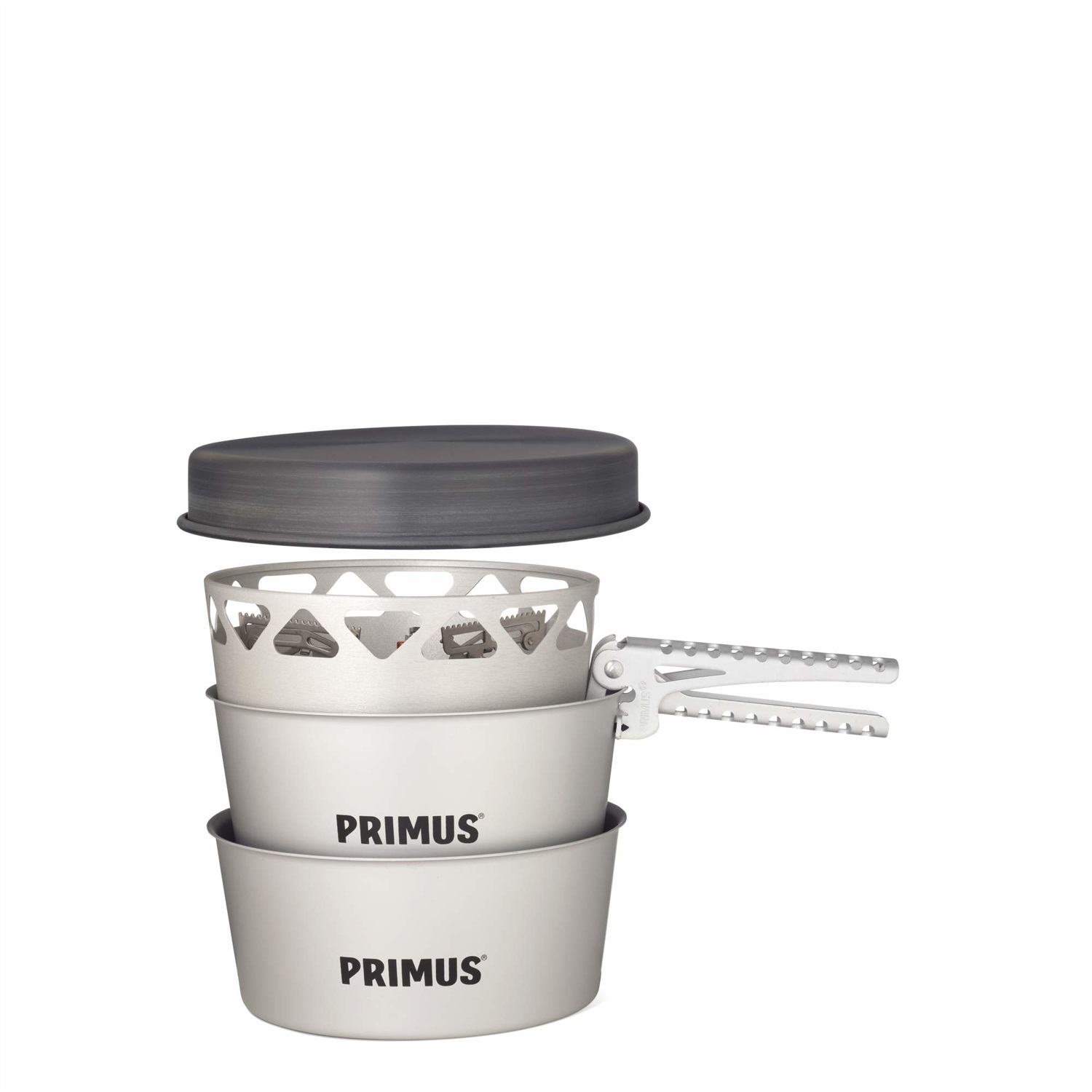 Primus Essential Stove Set 2.3L - Fornello da campeggio con coperchio antivento e set di pentole in alluminio