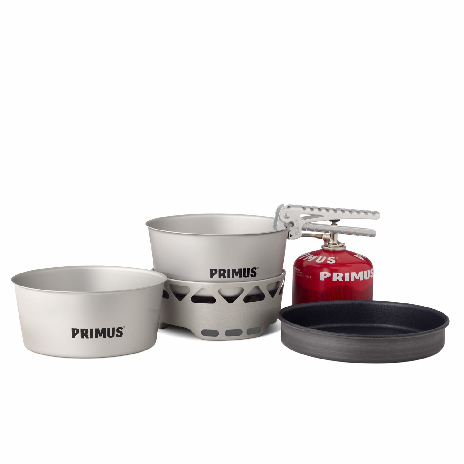 Primus Essential Stove Set 2.3L - Fornello da campeggio con coperchio antivento e set di pentole in alluminio