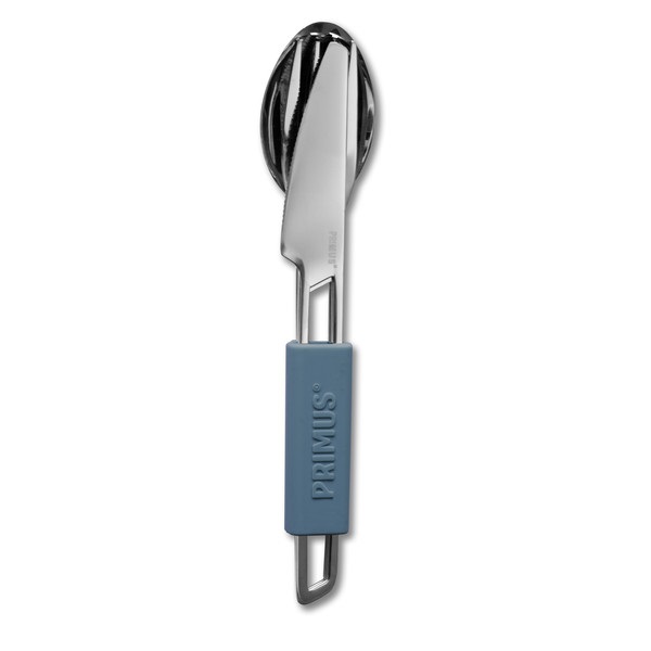 Primus Leisure Cutlery - Set di posate in acciaio inox (cucchiaio, coltello, forchetta) con supporto in silicone, leggero e resistente per campeggio e viaggi