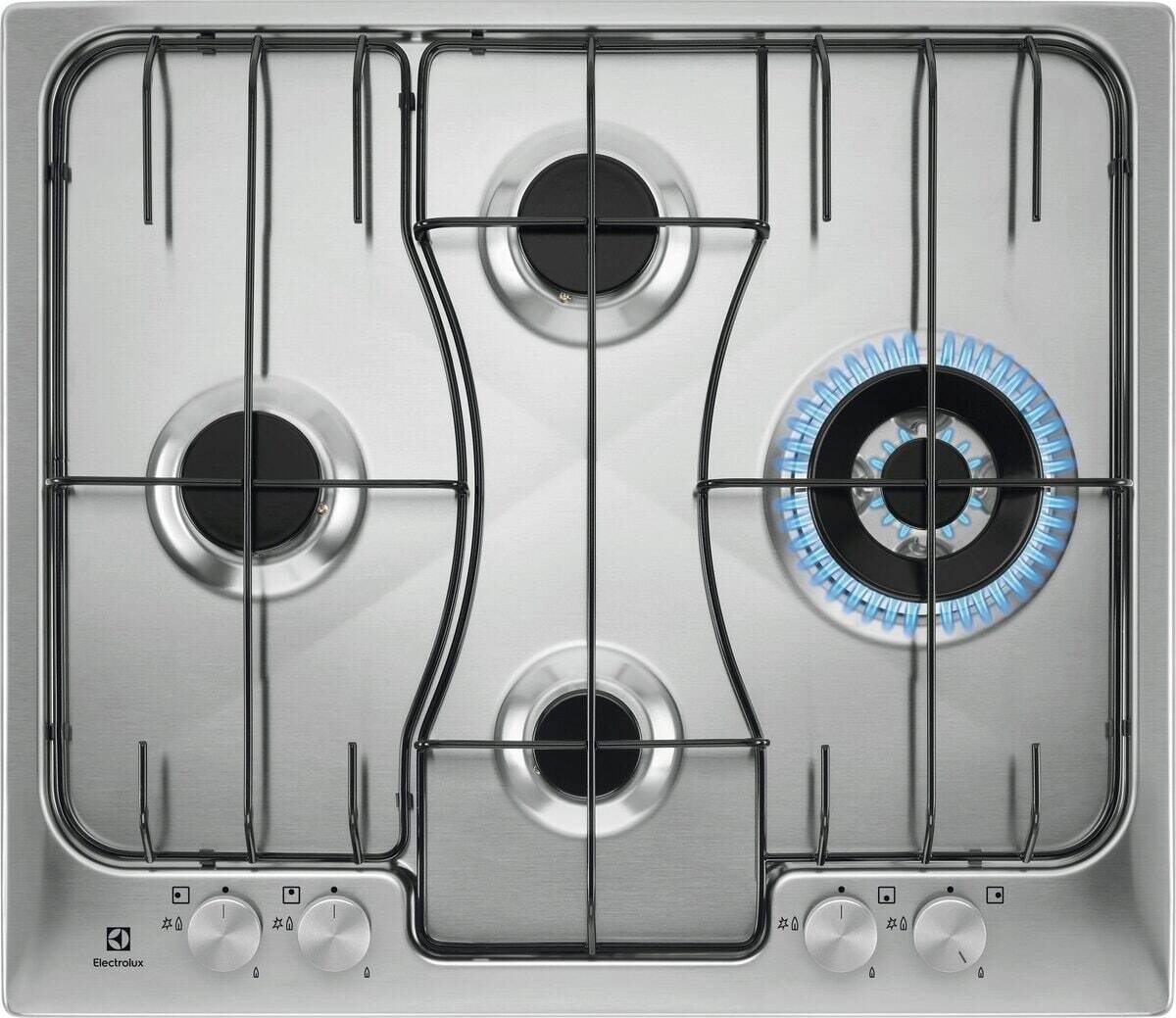 Electrolux RGG6243LOX Piano Cottura a Gas 60 cm Da Incasso con 4 Fuochi, Acciaio Inox Antimpronta, Bruciatore Tripla Corona e Griglie Speciali in Estetica Nera