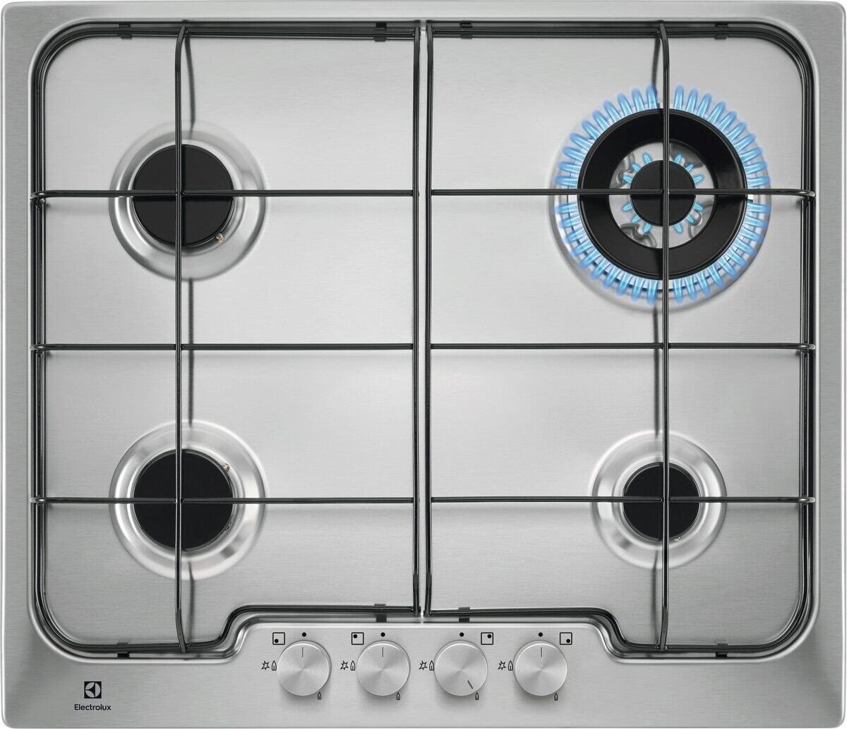 Electrolux PX640UV Piano Cottura a Gas 60 cm, 4 Fuochi con Bruciatore Wok, Acciaio Inox, Da Incasso