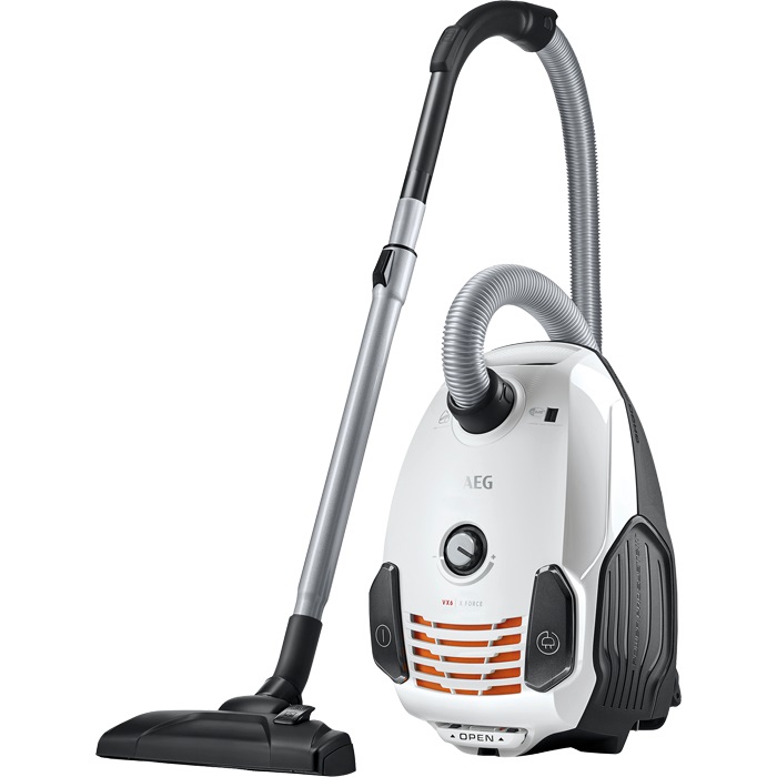 AEG VX6-2-IW-5 - Aspirapolvere a sacco 800W, Classe A, 5 sacchi inclusi, Bianco con ruote girevoli a 360°