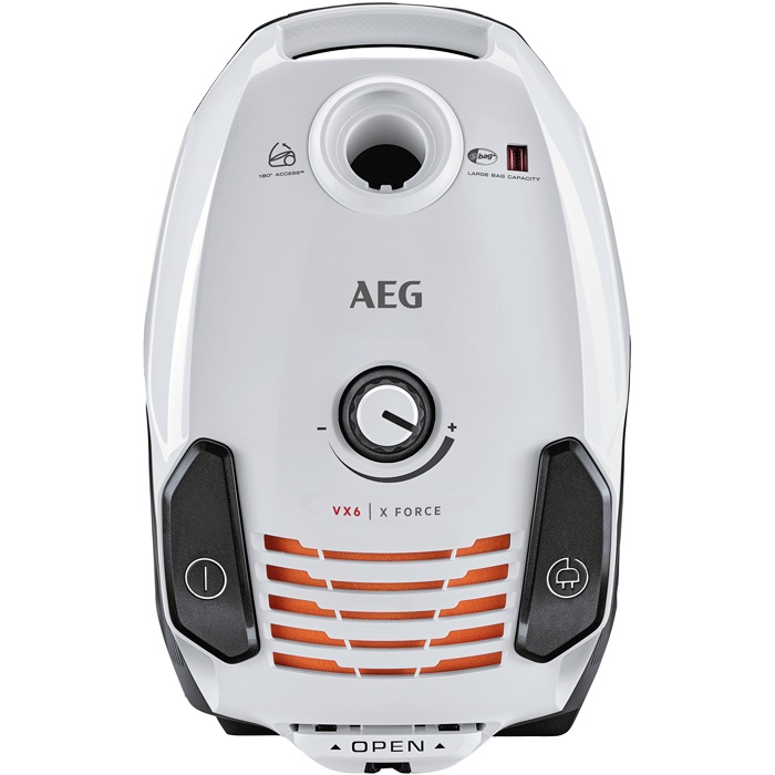 AEG VX6-2-IW-5 - Aspirapolvere a sacco 800W, Classe A, 5 sacchi inclusi, Bianco con ruote girevoli a 360°