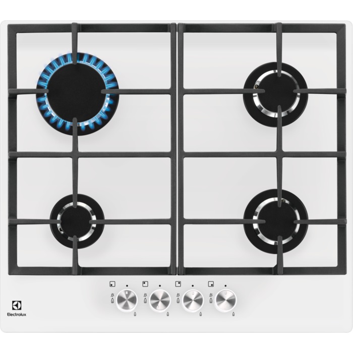 Electrolux PVB642OV - Piano Cottura da Incasso 4 Fuochi Gas Bianco con Vetro Temperato e Griglie in Ghisa