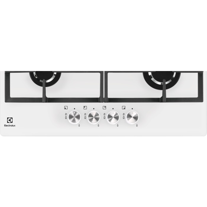 Electrolux PVB642OV - Piano Cottura da Incasso 4 Fuochi Gas Bianco con Vetro Temperato e Griglie in Ghisa