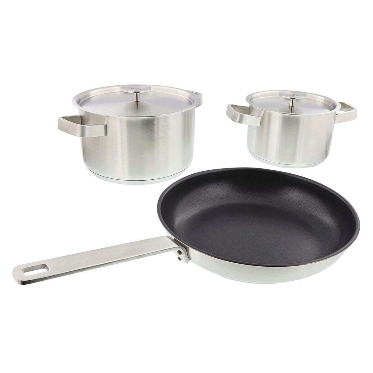 Electrolux E3SS Set di Pentole in Acciaio Inox - 3 Pezzi con Padella Ø 24 cm e Tegami Ø 16 cm e 20 cm, Inclusi Coperchi