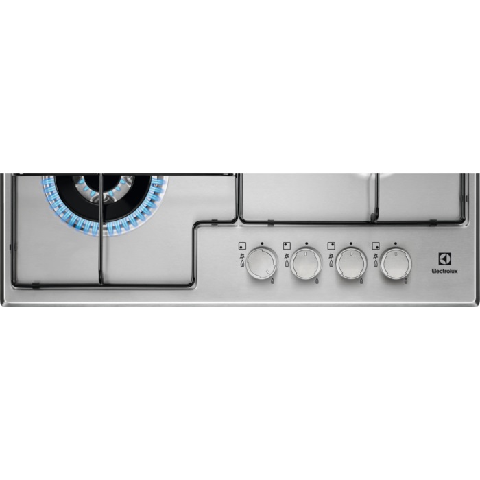 Electrolux EGS6434X Piano Cottura a Gas 4 Fuochi 60 cm Acciaio Inox con Bruciatore Wok e Sicurezza Sicurgas