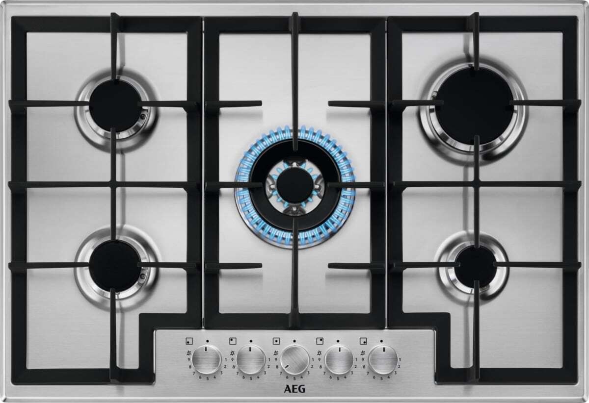 AEG HGB75420SM Piano Cottura da Incasso a Gas 75 cm con 5 Fuochi Speed Burner e Manopole StepPower