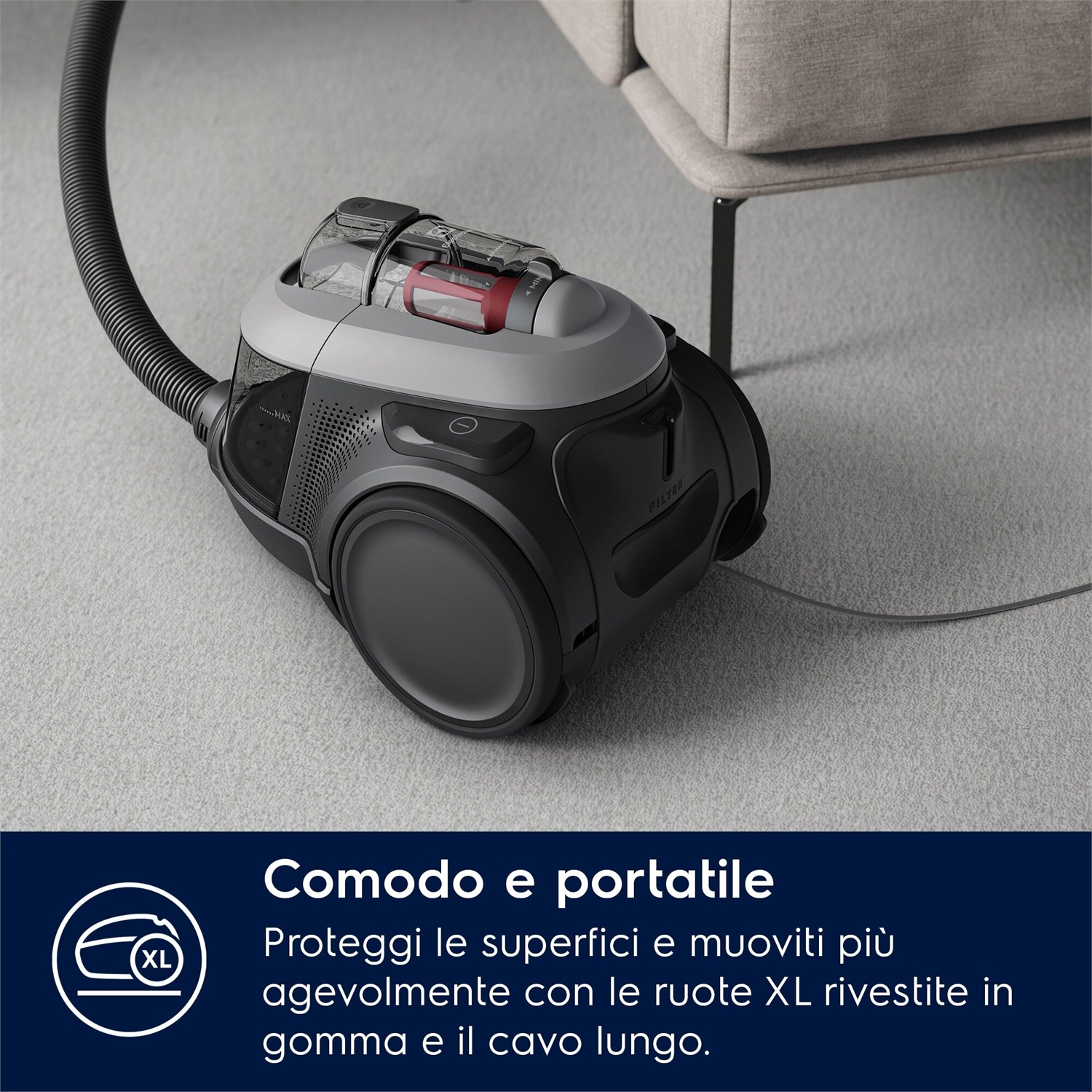 Electrolux EL61A4UG Aspirapolvere senza sacco Serie 600, 700W, Filtraggio a sei fasi, Kit per animali, Grigio