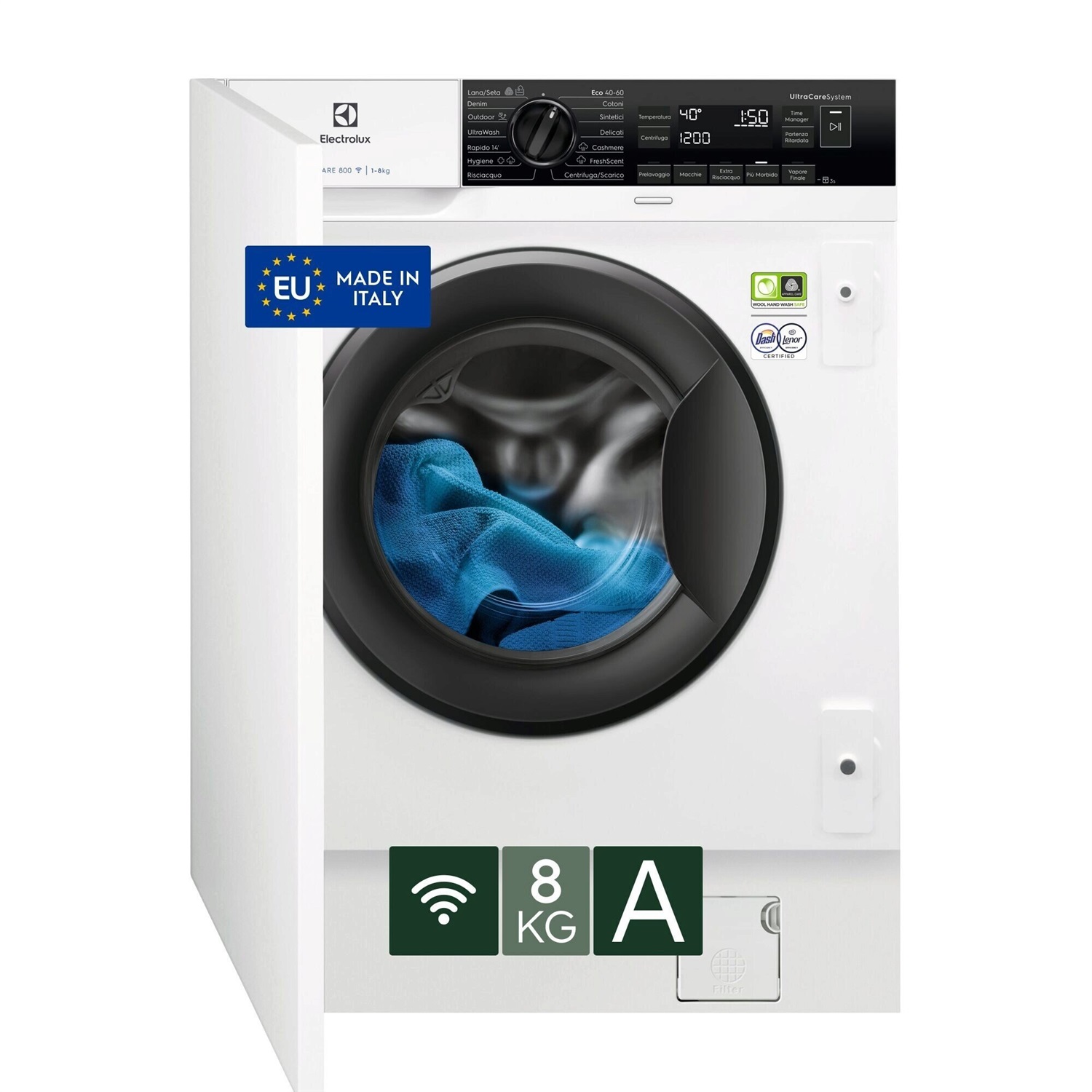 Electrolux EW8F384BI Lavatrice da Incasso 8 kg Caricamento Frontale 1351 Giri/min Classe A Bianco con Tecnologia Inverter e Funzione Vapore