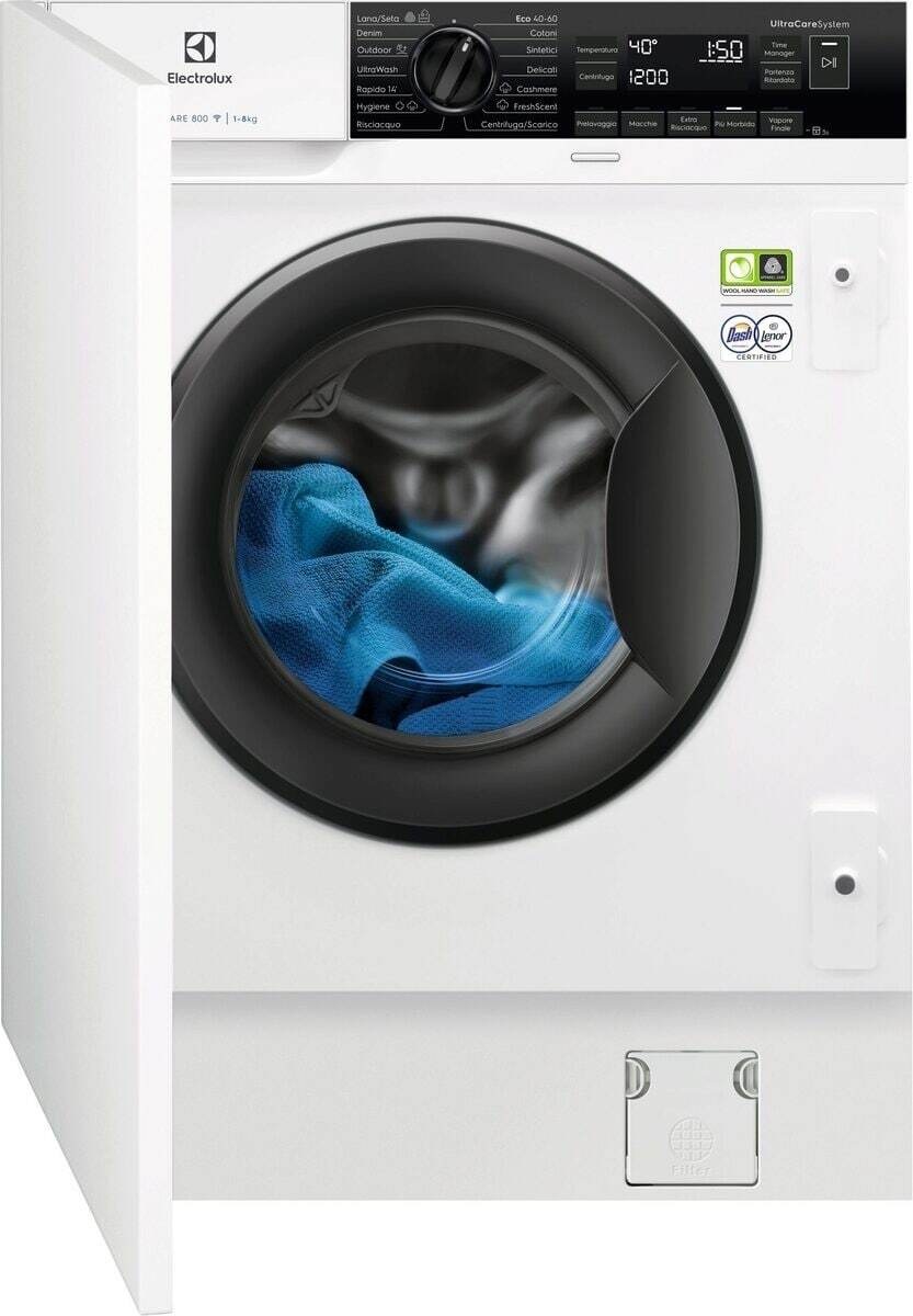 Electrolux EW8F384BI Lavatrice da Incasso 8 kg Caricamento Frontale 1351 Giri/min Classe A Bianco con Tecnologia Inverter e Funzione Vapore