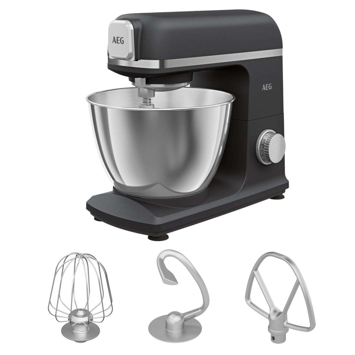 AEG KM5-1-4BPT Robot da cucina - Impastatrice planetaria 1200W, Ciotola da 5L, 6 velocità, Funzione impulsi, Accessori inclusi, Nero opaco
