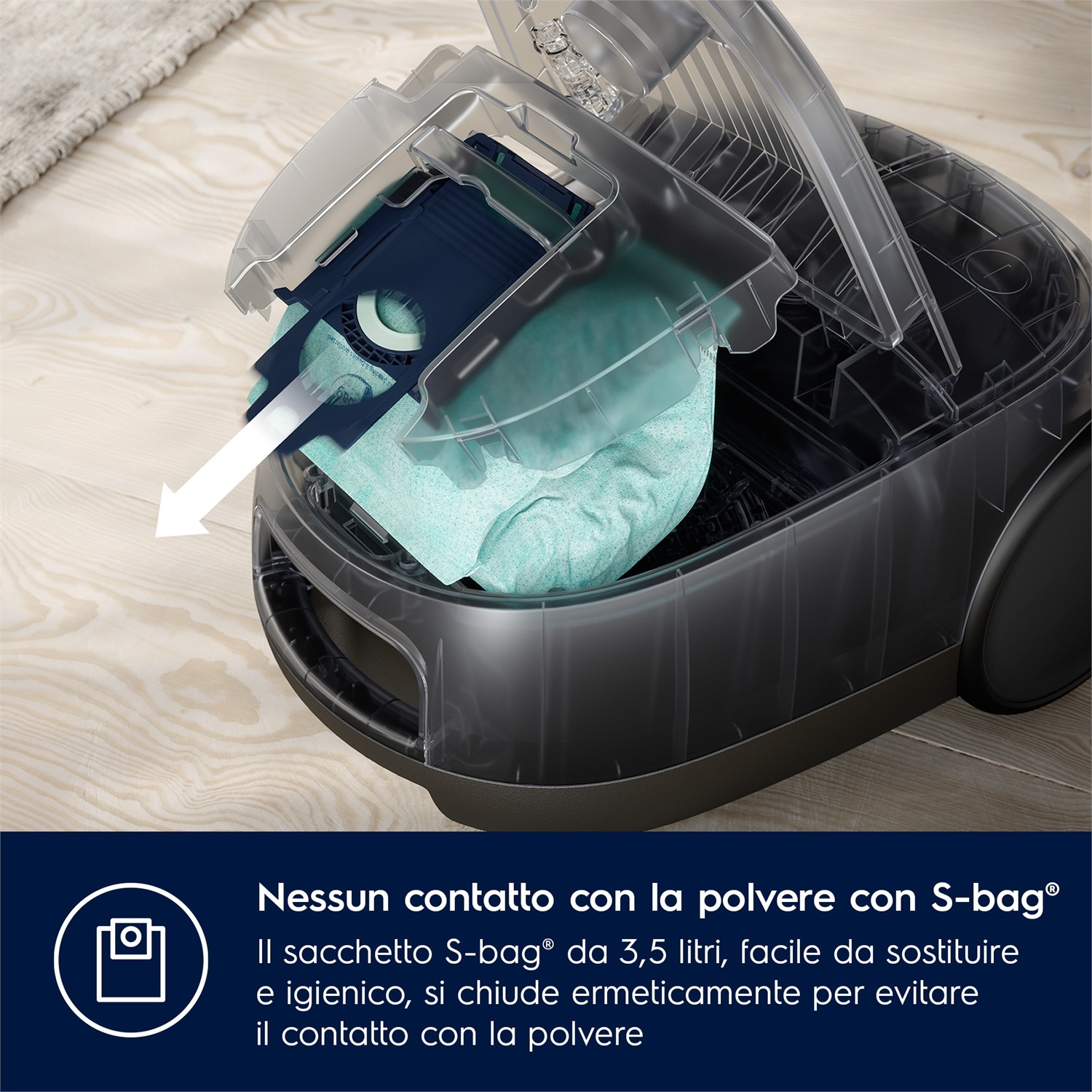 Electrolux EB61C3WBL Aspirapolvere con sacco 750W, 3,5L, Silenzioso 75 dB, Elevata Filtrazione, Testina Dust Magnet Silent, Marrone noce