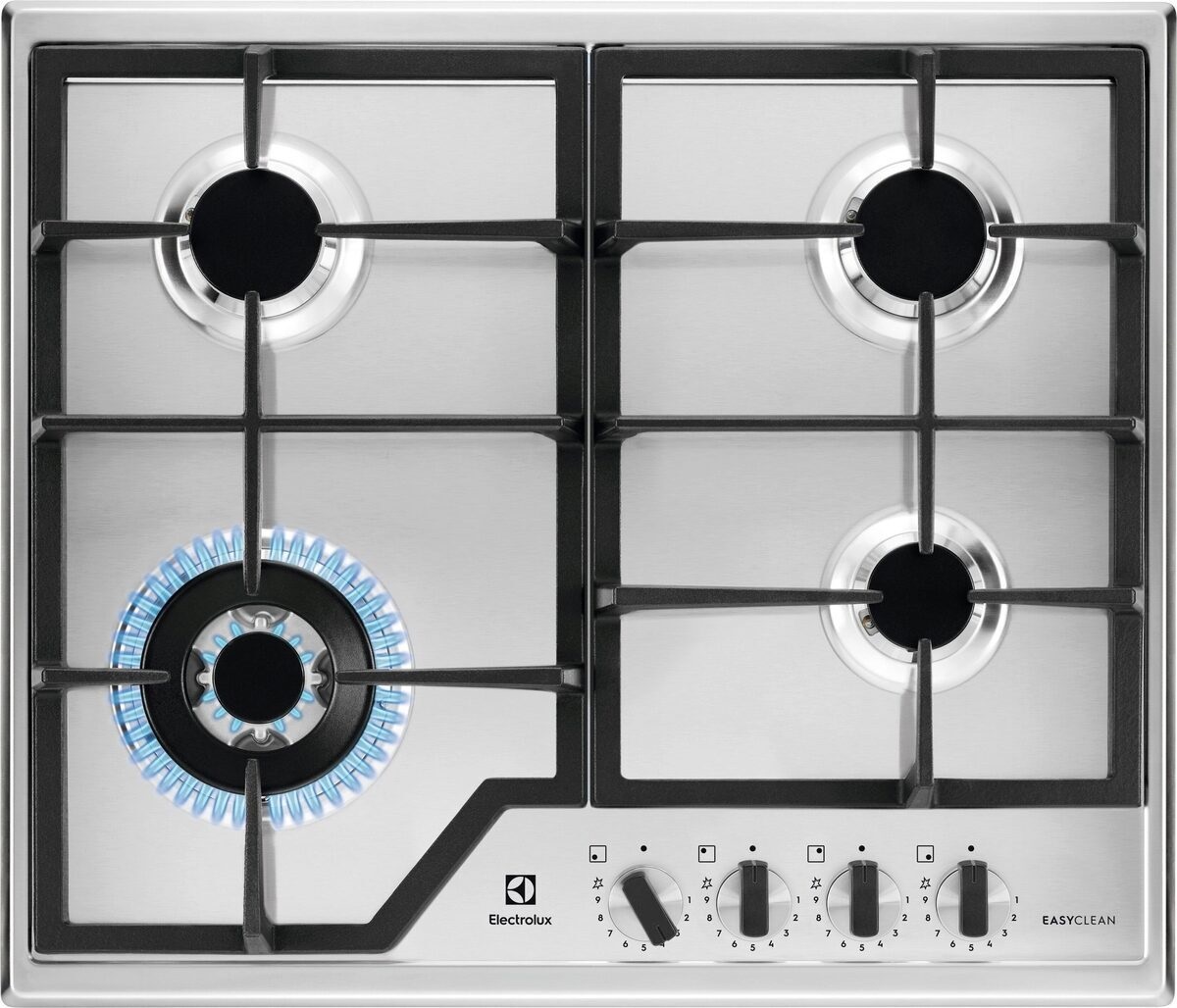 Electrolux KGS64362XX Piano Cottura da Incasso a Gas 60 cm 4 Fuochi Speed Burner Inox EasyClean Griglie in Ghisa Slim Profile