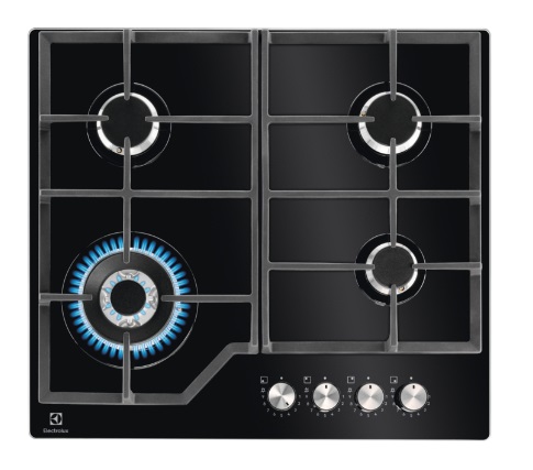 Electrolux KGG64362K Piano Cottura da Incasso a Gas 60 cm, 4 Fuochi Speed Burner, Cristallo Temperato Nero, Griglie in Ghisa