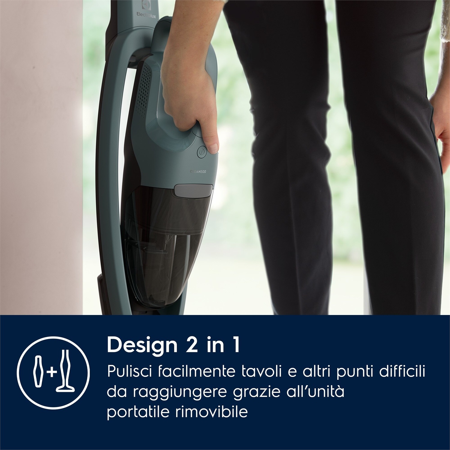 Electrolux ES52CB18OG Aspirapolvere Cordless 2 in 1 Verde Oceano, 95 W, 45 Min di Autonomia, Senza Sacco