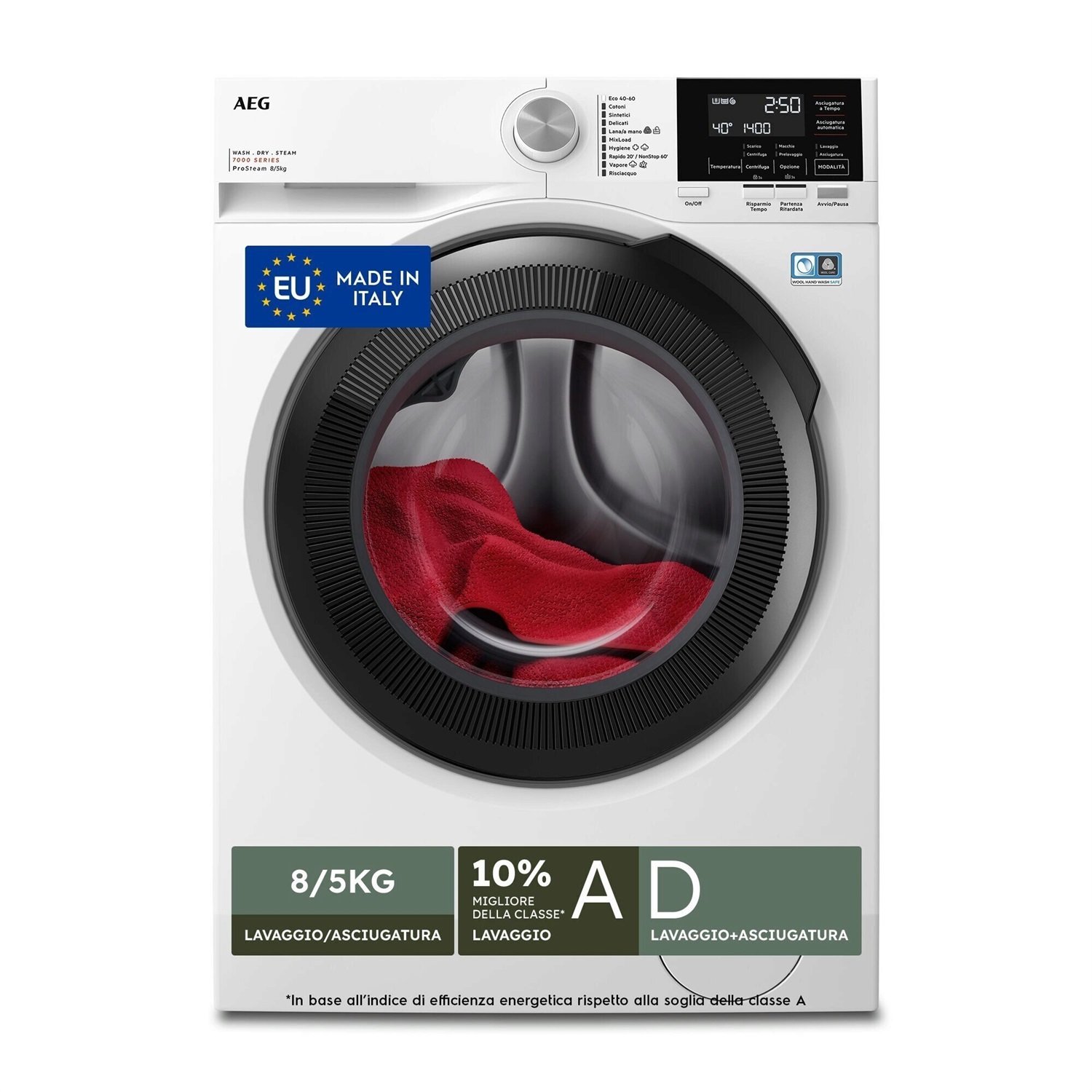 AEG LWR7G856OB Lavasciuga Serie 7000, 8 kg Lavaggio, 5 kg Asciugatura, Tecnologia ProSteam, DualSense, Vapore Refresh, Bianco, Classe D