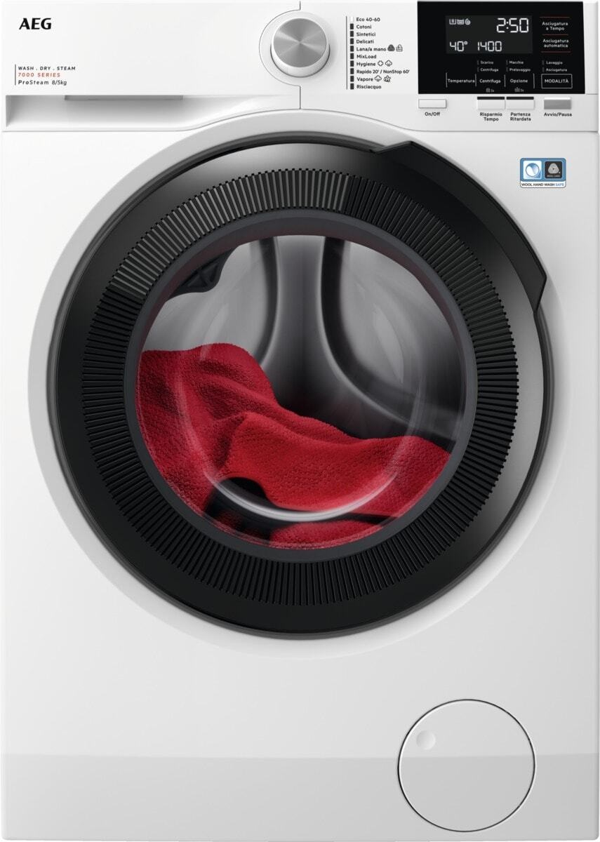 AEG LWR7G856OB Lavasciuga Serie 7000, 8 kg Lavaggio, 5 kg Asciugatura, Tecnologia ProSteam, DualSense, Vapore Refresh, Bianco, Classe D