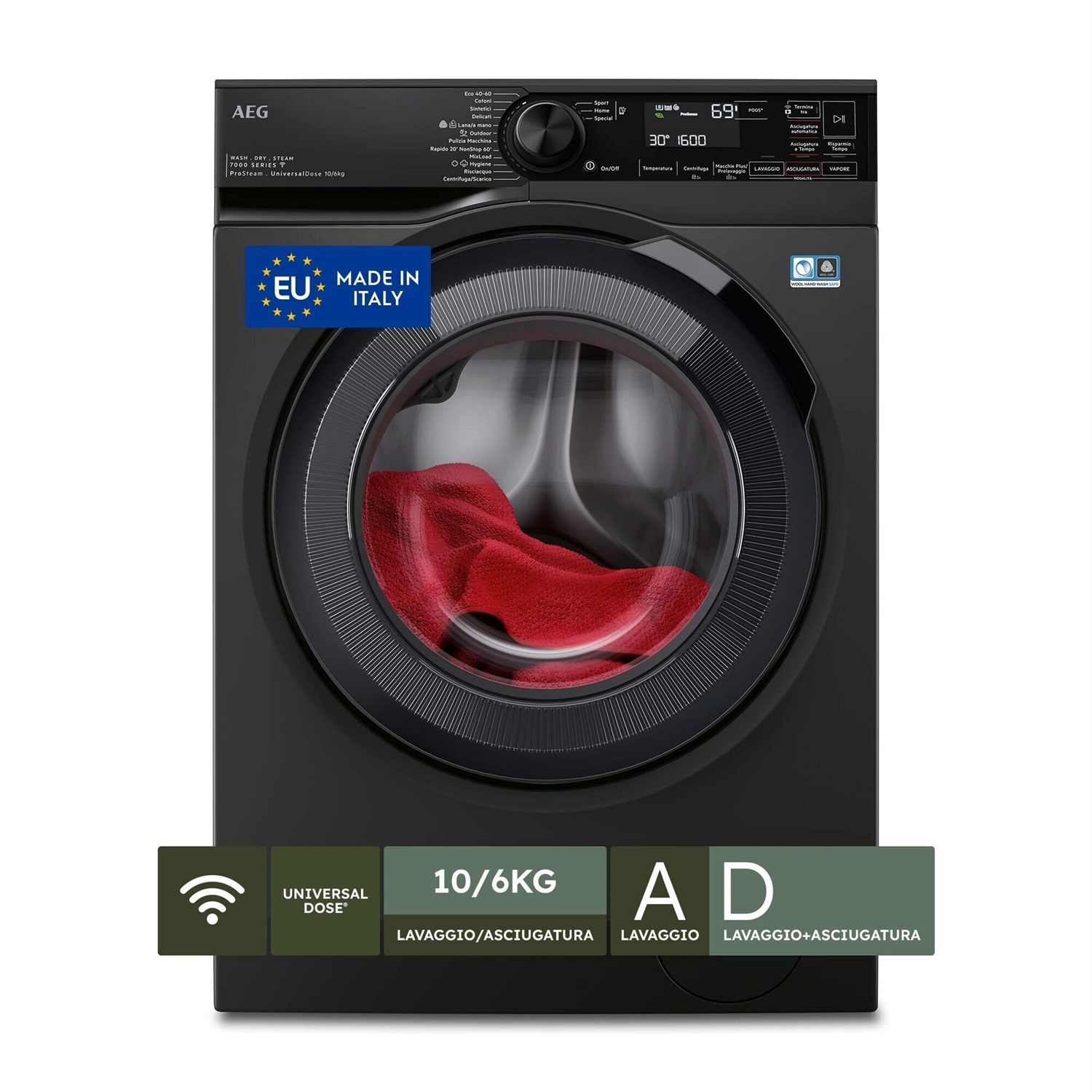 AEG LWR7BLACK Lavasciuga 10 kg Lavaggio / 6 kg Asciugatura 1600 giri/min Classe D ProSteam