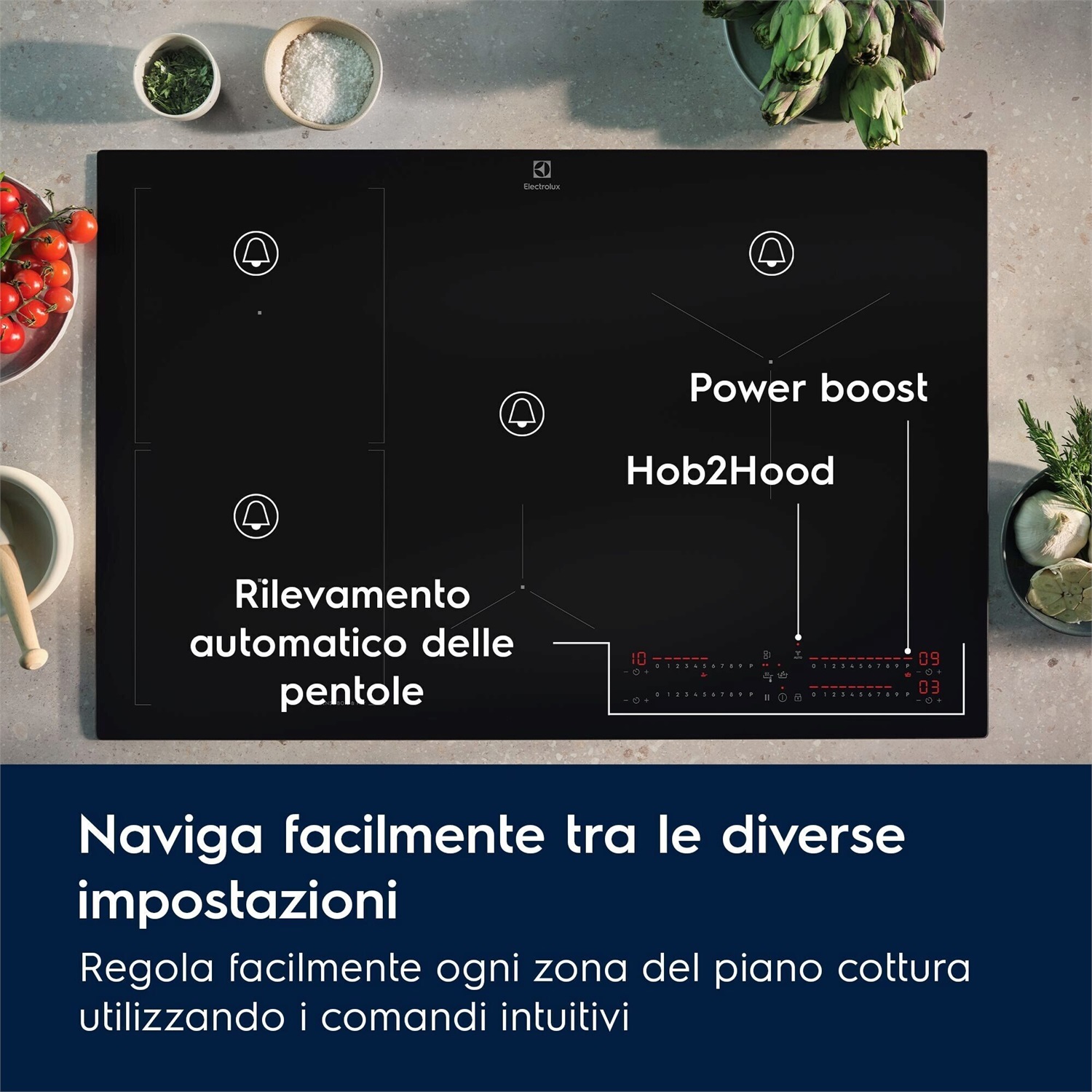 Electrolux EIS62453 Serie 700 Piano Cottura a Induzione 60 cm Nero 4 Fuochi Vetroceramica con Funzione SenseBoil