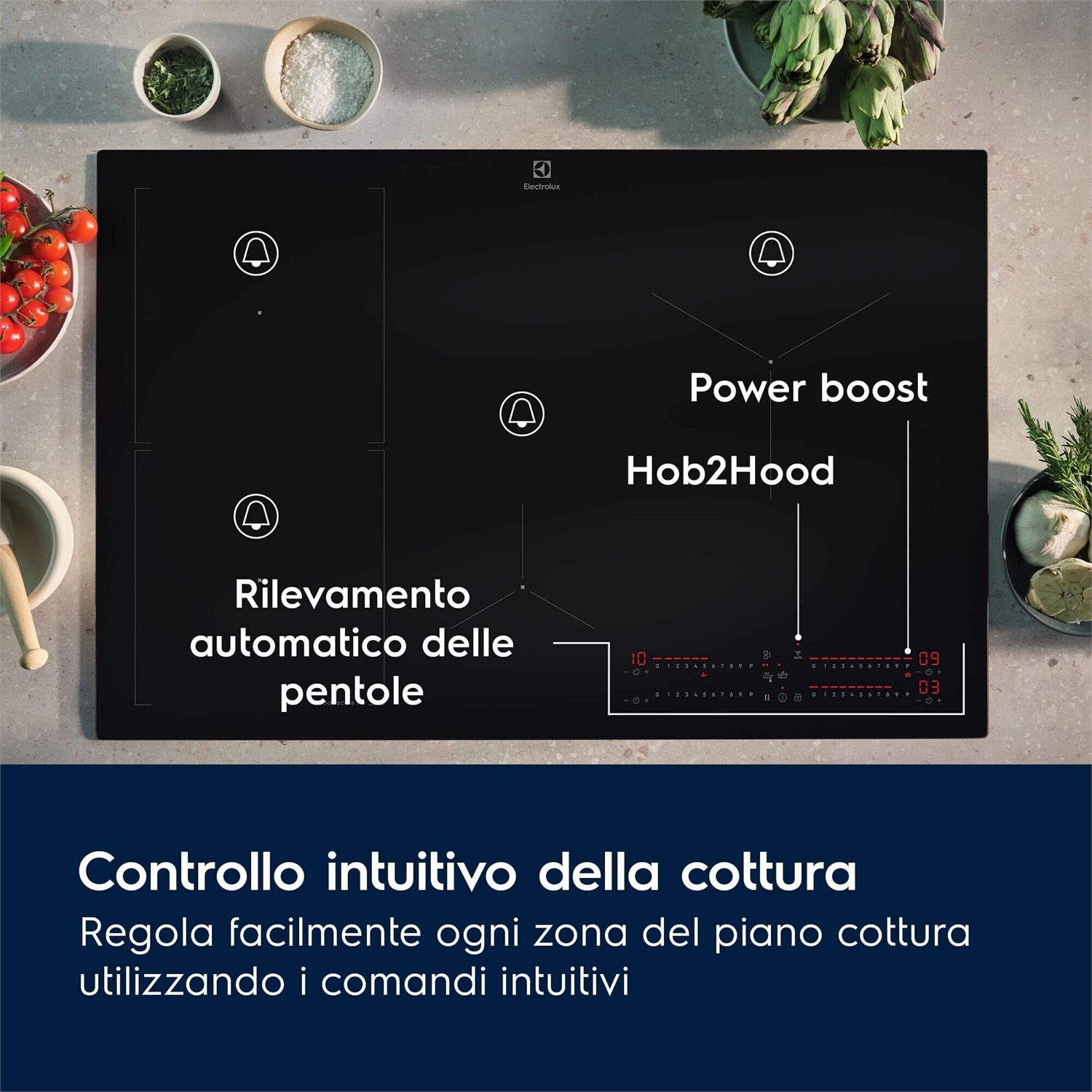 Electrolux EIS62453 Serie 700 Piano Cottura a Induzione 60 cm Nero 4 Fuochi Vetroceramica con Funzione SenseBoil