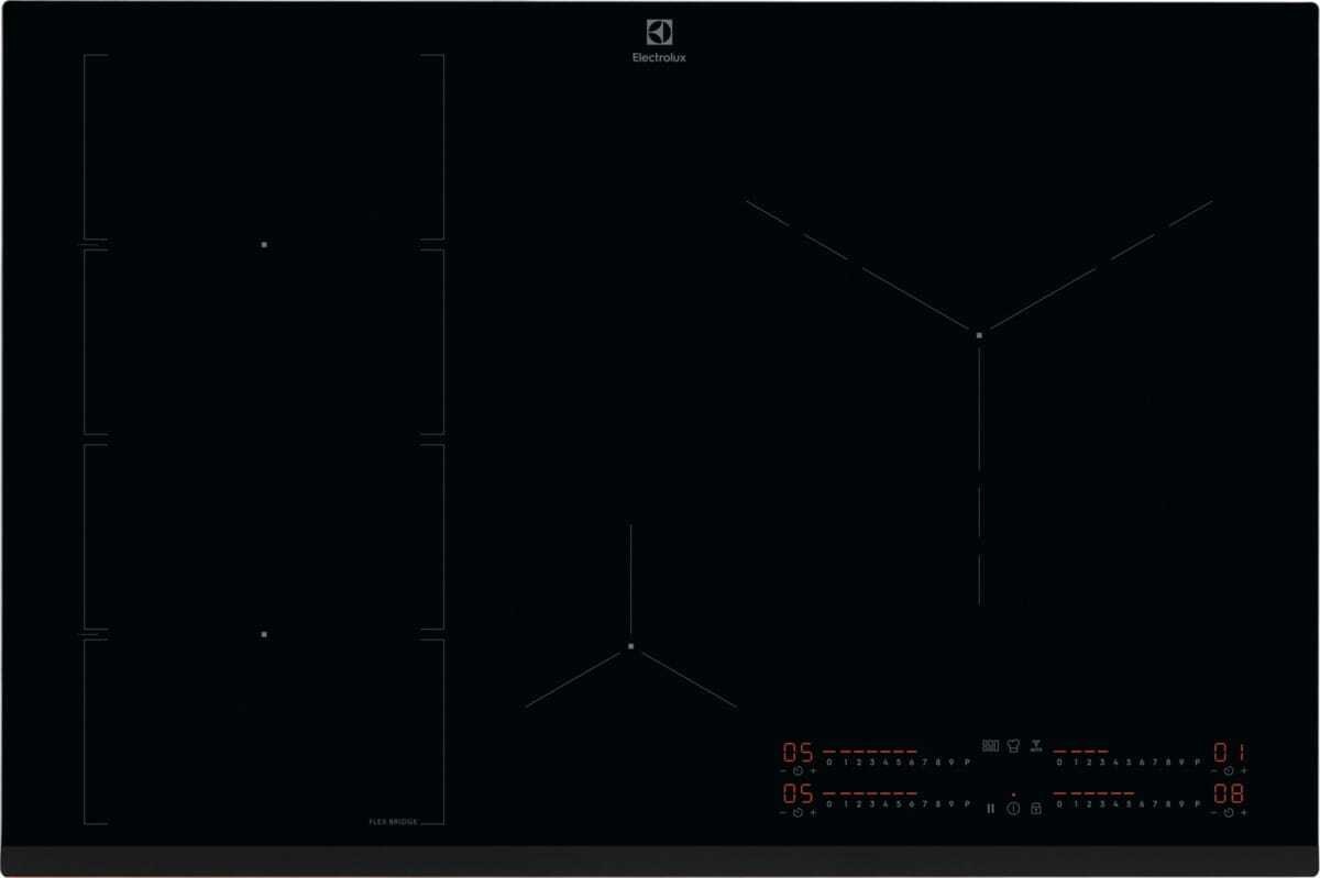 Electrolux EIV85456 Piano Cottura a Induzione 80 cm 4 Zone FlexiBridge Vetroceramica Nero Da Incasso